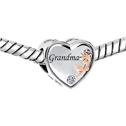 Grandma I Love You Heart Sterling Silver Charm Hallmarked S925 for Charm Bracelet and Necklace