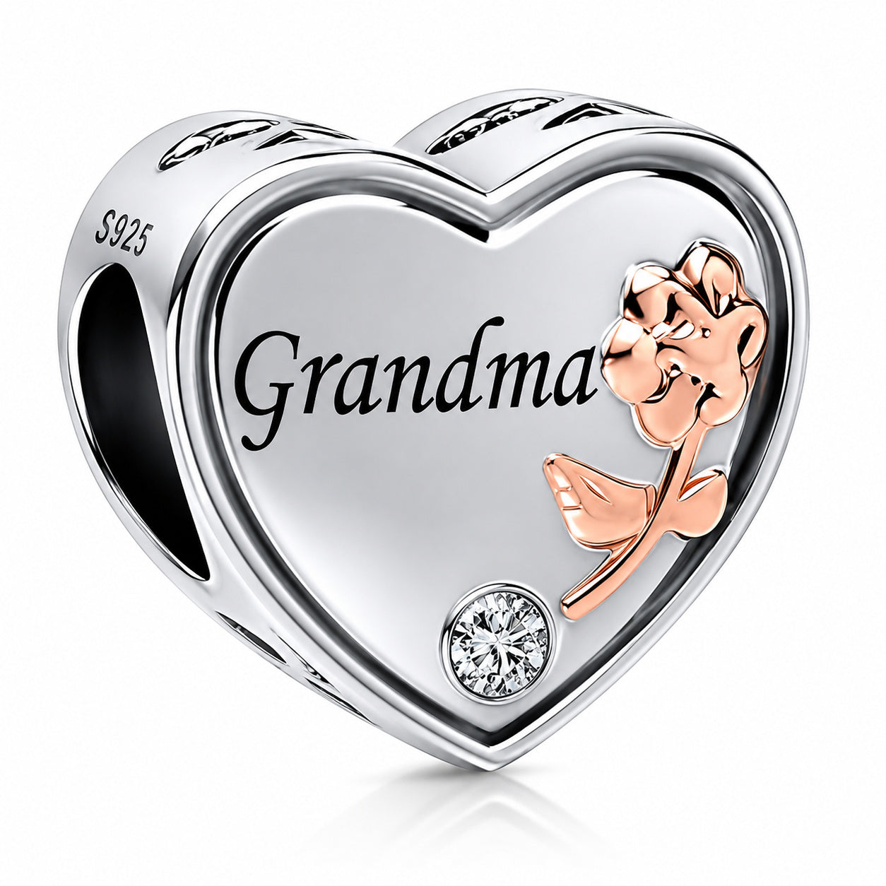 Grandma I Love You Heart Sterling Silver Charm Hallmarked S925 for Charm Bracelet and Necklace
