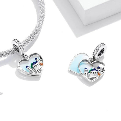 Greek Islands Santorini Castle Travel Sterling Silver Charm Hallmarked S925 for Charm Bracelet and Necklace