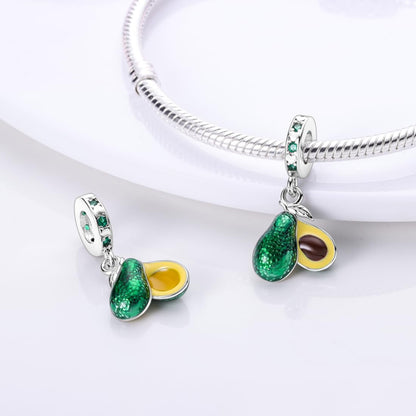 Green Avocado Dangle Sterling Silver Charm Hallmarked S925 for Charm Bracelet and Necklace