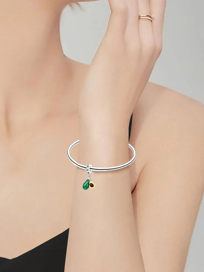 Green Avocado Dangle Sterling Silver Charm Hallmarked S925 for Charm Bracelet and Necklace