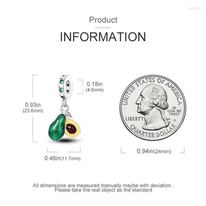 Green Avocado Dangle Sterling Silver Charm Hallmarked S925 for Charm Bracelet and Necklace