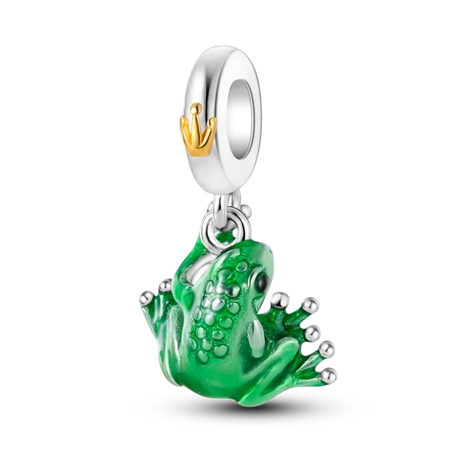 Green Frog Dangle Charm for Bracelet, S925 Sterling Silver