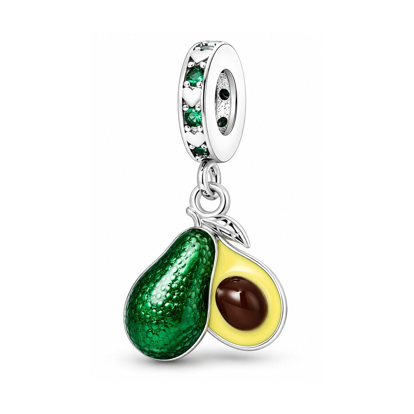Green Avocado Dangle Sterling Silver Charm Hallmarked S925 for Charm Bracelet and Necklace