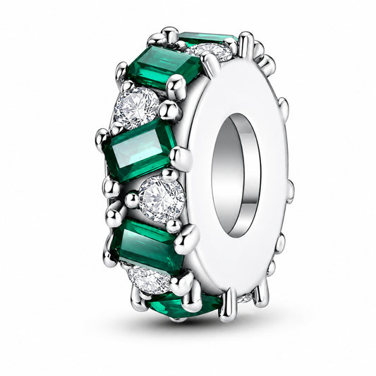 Green Bezel Set Stopper Sterling Silver Charm Hallmarked S925 for Charm Bracelet and Necklace