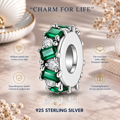 Green Bezel Set Stopper Sterling Silver Charm Hallmarked S925 for Charm Bracelet and Necklace