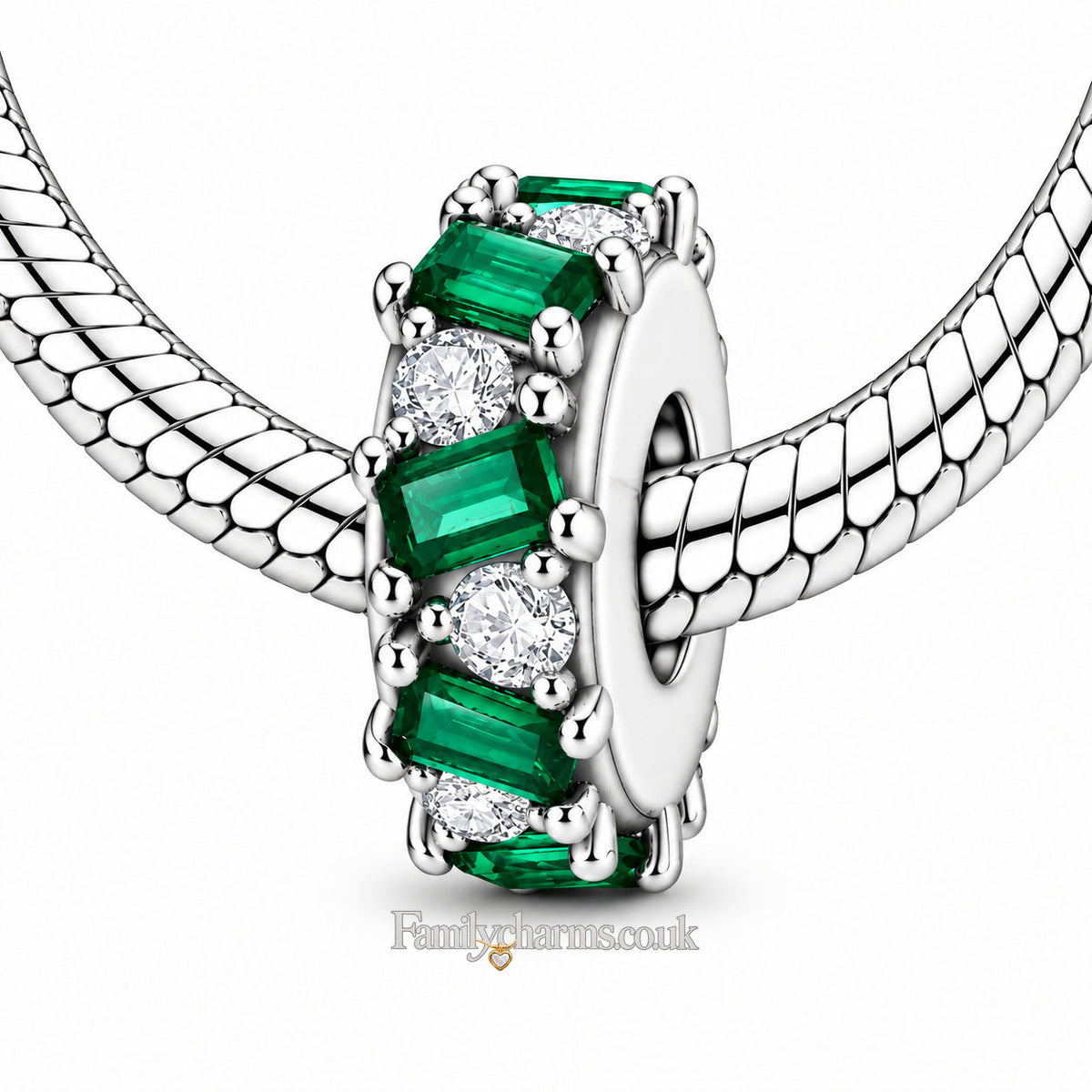 Green Bezel Set Stopper Sterling Silver Charm Hallmarked S925 for Charm Bracelet and Necklace