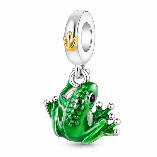 Green Frog Dangle Sterling Silver Charm Hallmarked S925 for Charm Bracelet and Necklace