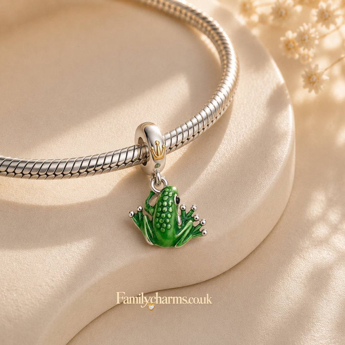 Green Frog Dangle Sterling Silver Charm Hallmarked S925 for Charm Bracelet and Necklace
