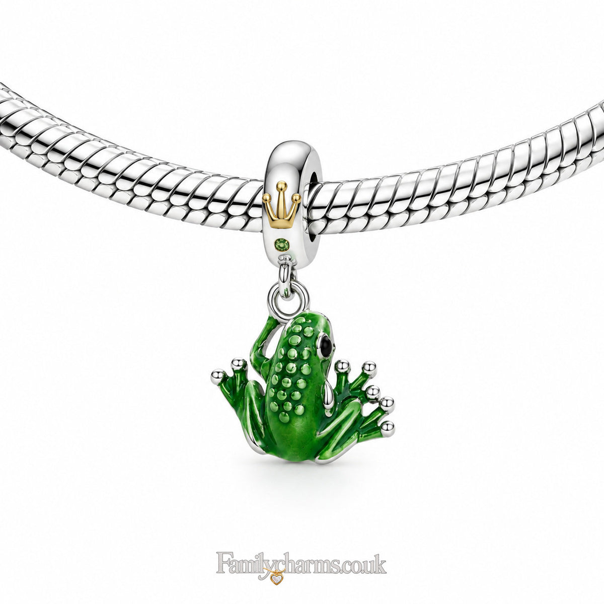 Green Frog Dangle Sterling Silver Charm Hallmarked S925 for Charm Bracelet and Necklace
