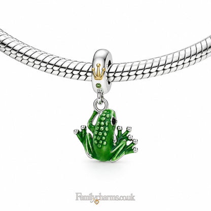 Green Frog Dangle Sterling Silver Charm Hallmarked S925 for Charm Bracelet and Necklace