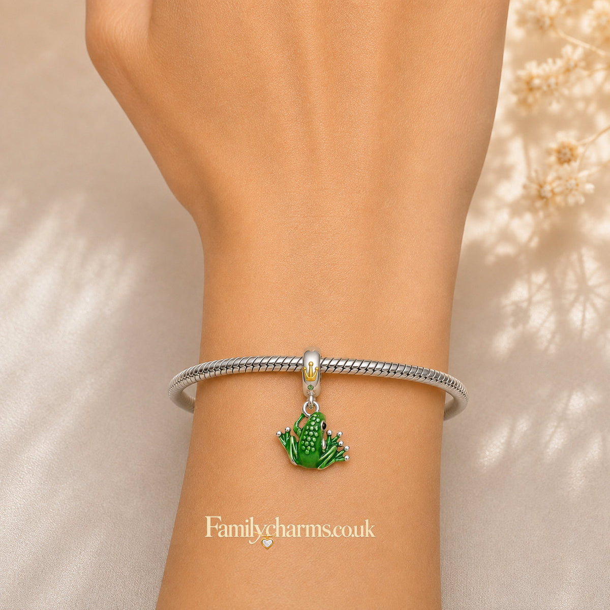 Green Frog Dangle Sterling Silver Charm Hallmarked S925 for Charm Bracelet and Necklace
