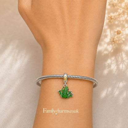 Green Frog Dangle Sterling Silver Charm Hallmarked S925 for Charm Bracelet and Necklace