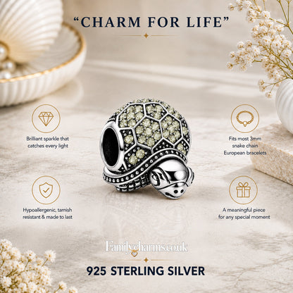 Sparkling Green Turtle Sterling Silver Charm Hallmarked S925 for Charm Bracelet and Necklace