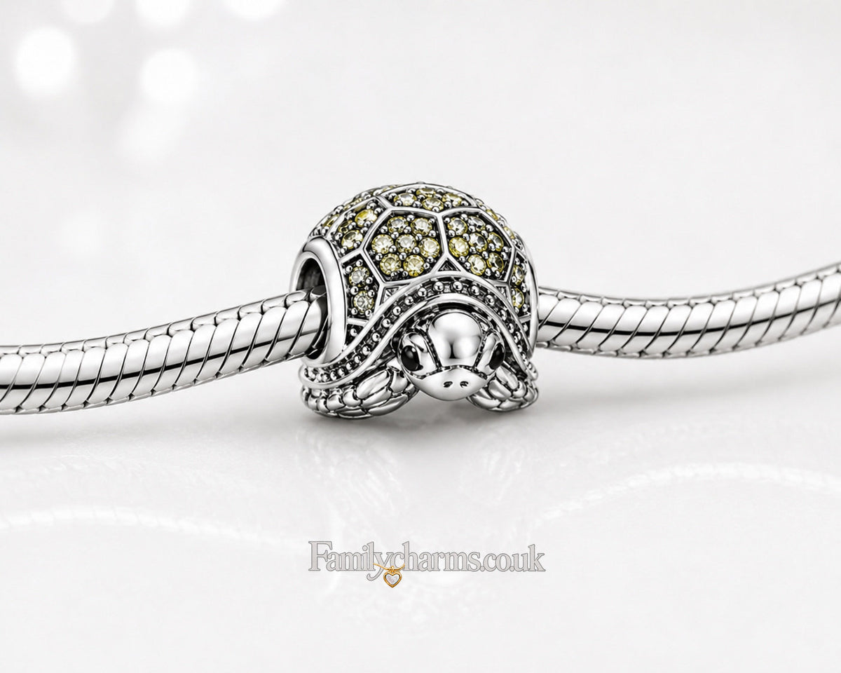 Sparkling Green Turtle Sterling Silver Charm Hallmarked S925 for Charm Bracelet and Necklace
