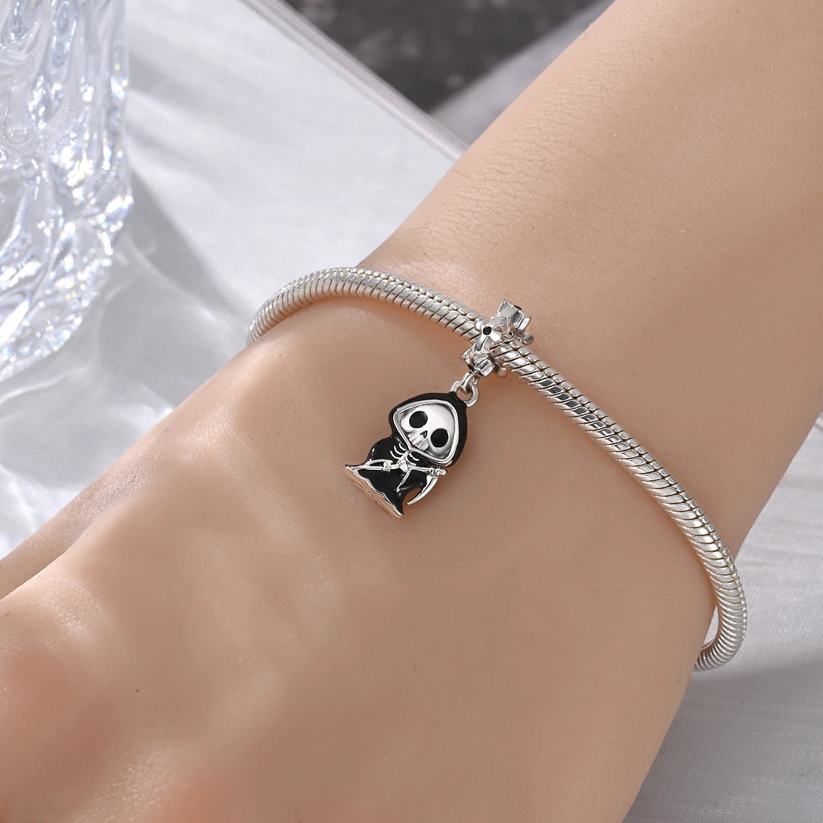 Grim Reaper Dangle Sterling Silver Charm Hallmarked S925 for Charm Bracelet and Necklace