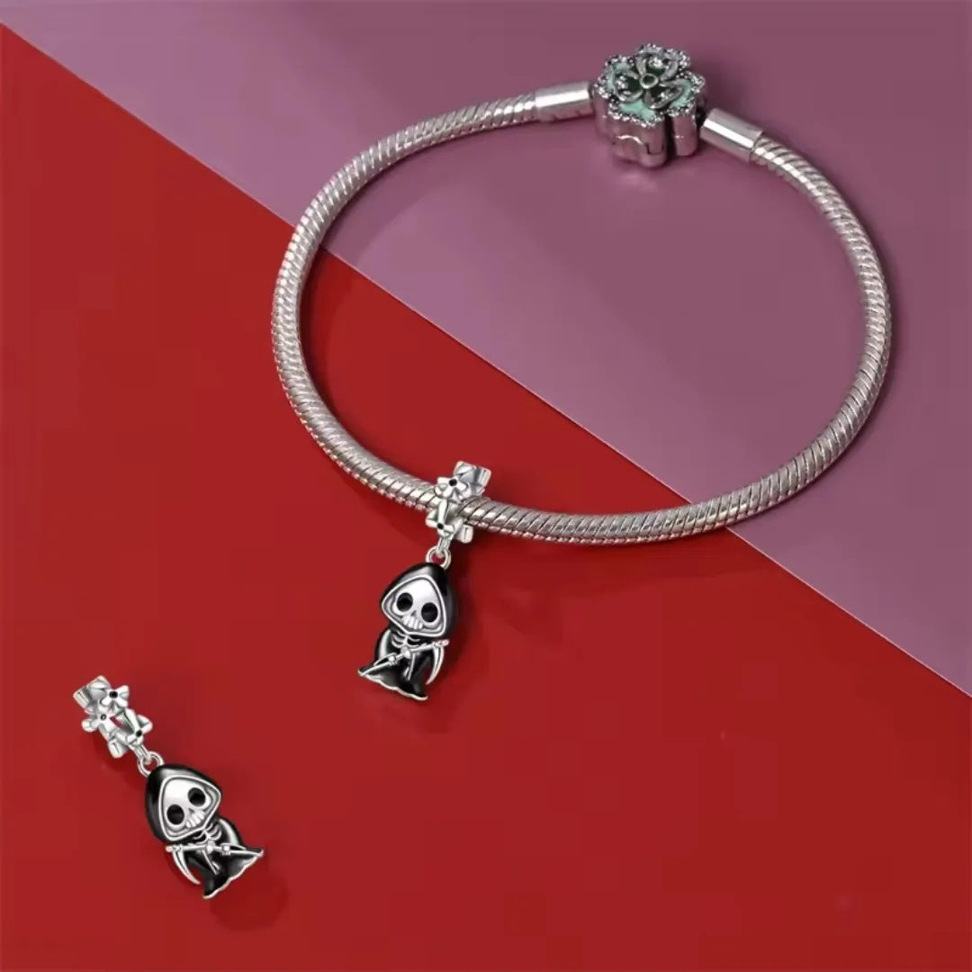 Grim Reaper Dangle Sterling Silver Charm Hallmarked S925 for Charm Bracelet and Necklace