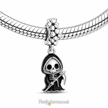 Grim Reaper Dangle Sterling Silver Charm Hallmarked S925 for Charm Bracelet and Necklace
