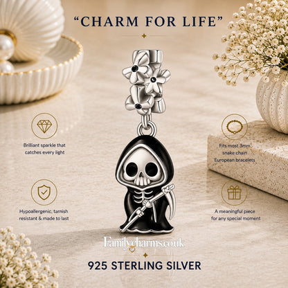 Grim Reaper Dangle Sterling Silver Charm Hallmarked S925 for Charm Bracelet and Necklace