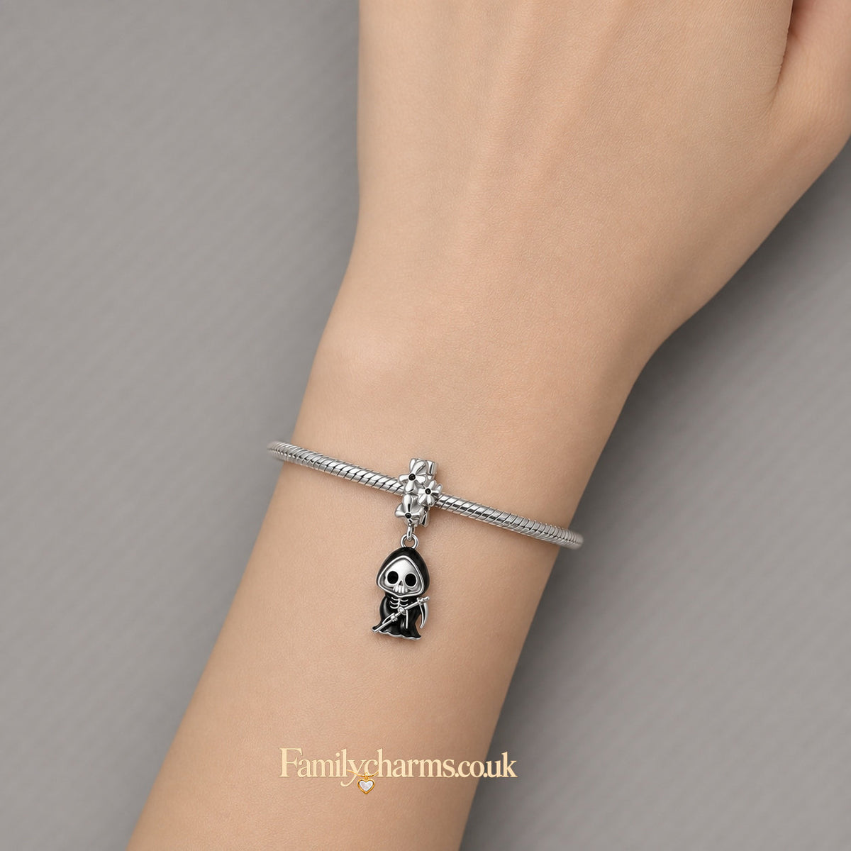 Grim Reaper Dangle Sterling Silver Charm Hallmarked S925 for Charm Bracelet and Necklace