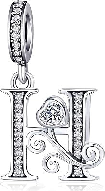 Classic Alphabet Letters A to Z Sterling Silver Dangle Charm Hallmarked S925 for Charm Bracelet and Necklace