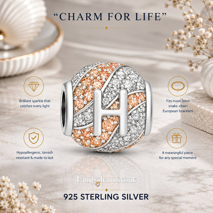Alphabets Letter H Sterling Silver Charm Hallmarked S925 for Charm Bracelet and Necklace