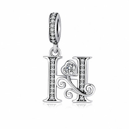 Classic Alphabet Letters A to Z Sterling Silver Dangle Charm Hallmarked S925 for Charm Bracelet and Necklace