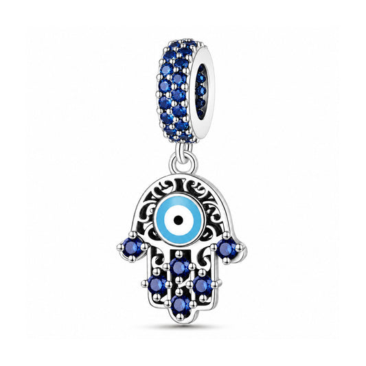 Hamsa Hand Dangle Charm Sterling Silver Charm Hallmarked S925 for Charm Bracelet and Necklace