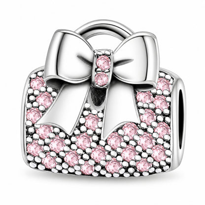 Handbag With A Bow Sterling Silver Charm Hallmarked S925 for Charm Bracelet and Necklace