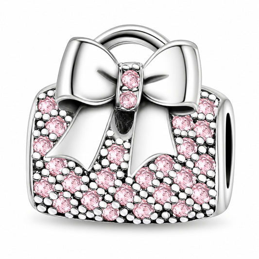 Handbag With A Bow Sterling Silver Charm Hallmarked S925 for Charm Bracelet and Necklace