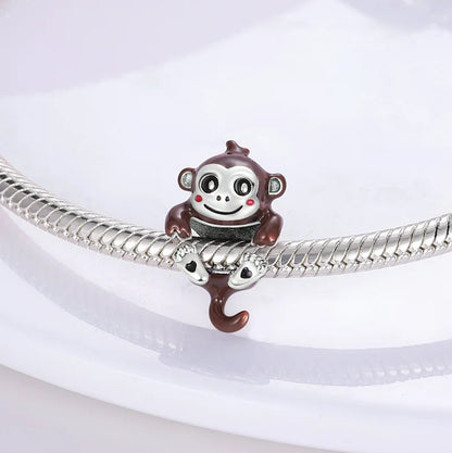 Hanging Monkey Charm for Bracelet, S925 Sterling Silver