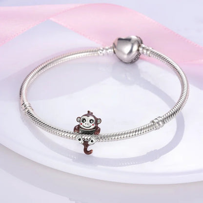 Hanging Monkey Charm for Bracelet, S925 Sterling Silver