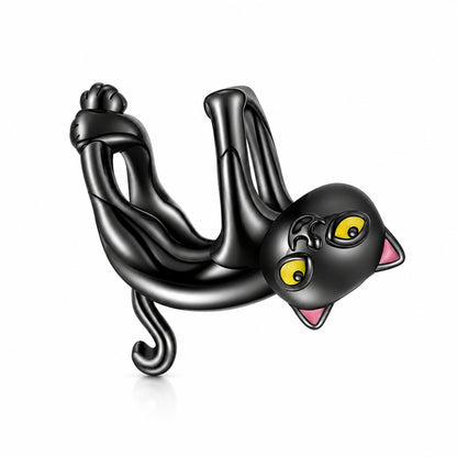Yellow Eyed Black Cat Sterling Silver Charm Hallmarked S925 for Charm Bracelet and Necklace