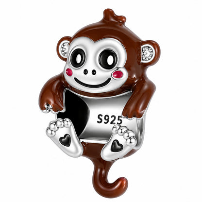 Hanging Monkey Charm for Bracelet, S925 Sterling Silver