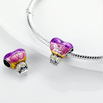 Happy Birthday Balloon Sterling Silver Charm Hallmarked S925 for Charm Bracelet and Necklace