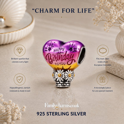 Happy Birthday Balloon Sterling Silver Charm Hallmarked S925 for Charm Bracelet and Necklace