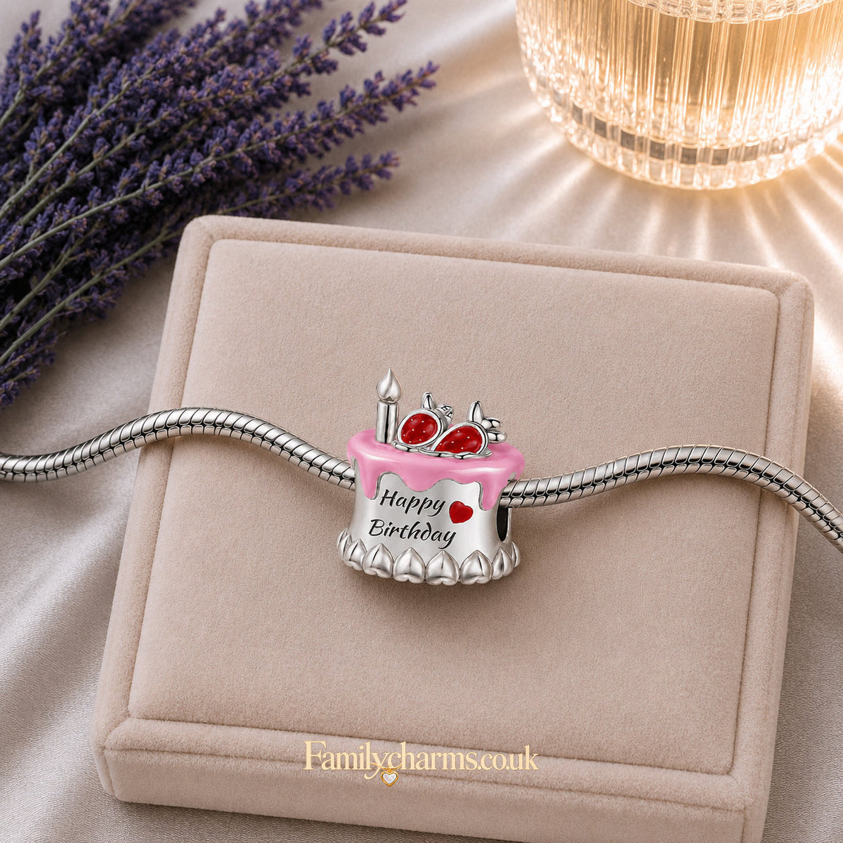 Happy Birthday Cake Dangle Sterling Silver Charm Hallmarked S925 for Charm Bracelet and Necklace
