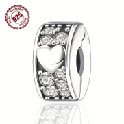 Heart Clip Stopper Charm Sterling Silver Charm Hallmarked S925 for Charm Bracelet and Necklace