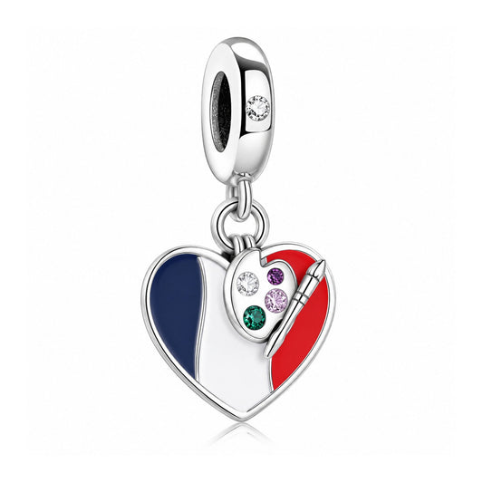 Heart Flag France with Painting Charm Hallmarked S925 for Charm Bracelet and Necklace