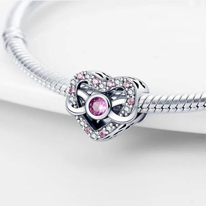 Heart Shape Infinity Sterling Silver Charm Hallmarked S925 for Charm Bracelet and Necklace