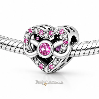 Heart Shape Infinity Sterling Silver Charm Hallmarked S925 for Charm Bracelet and Necklace