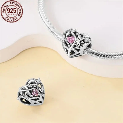 Heart and Tree Sterling Silver Charm Hallmarked S925 for Charm Bracelet and Necklace
