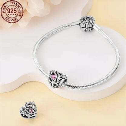 Heart and Tree Sterling Silver Charm Hallmarked S925 for Charm Bracelet and Necklace