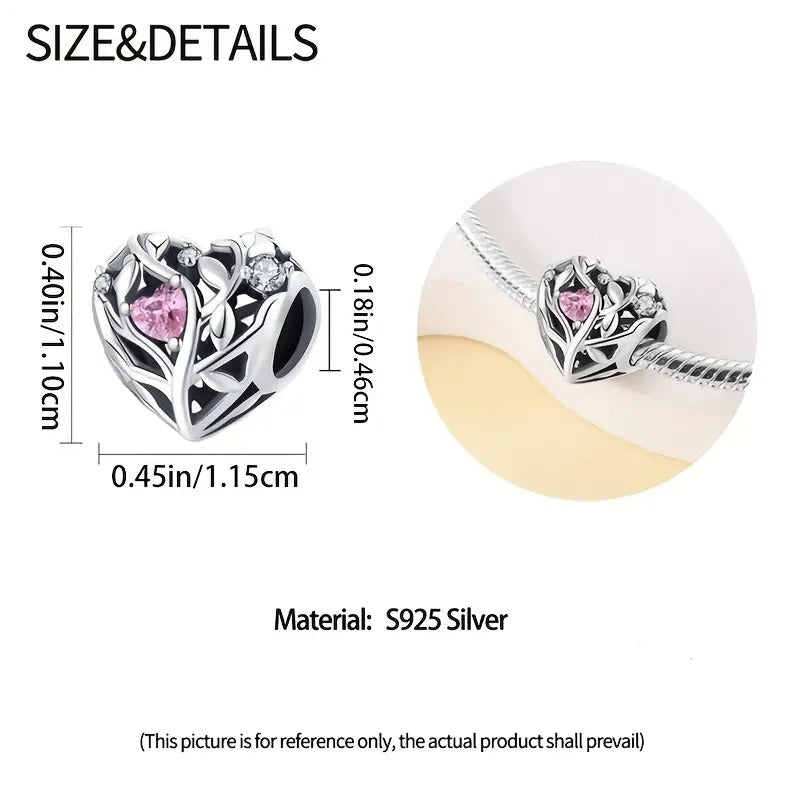 Heart and Tree Sterling Silver Charm Hallmarked S925 for Charm Bracelet and Necklace