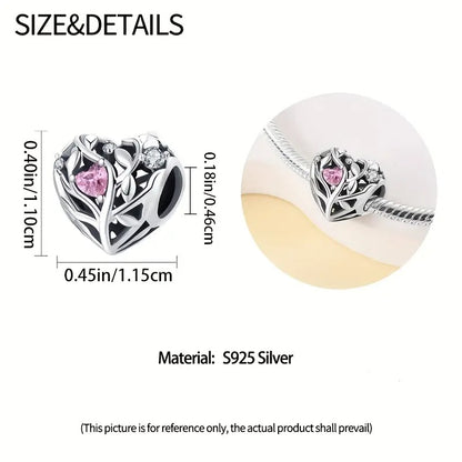 Heart and Tree Sterling Silver Charm Hallmarked S925 for Charm Bracelet and Necklace