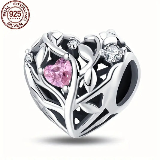 Heart and Tree Sterling Silver Charm Hallmarked S925 for Charm Bracelet and Necklace