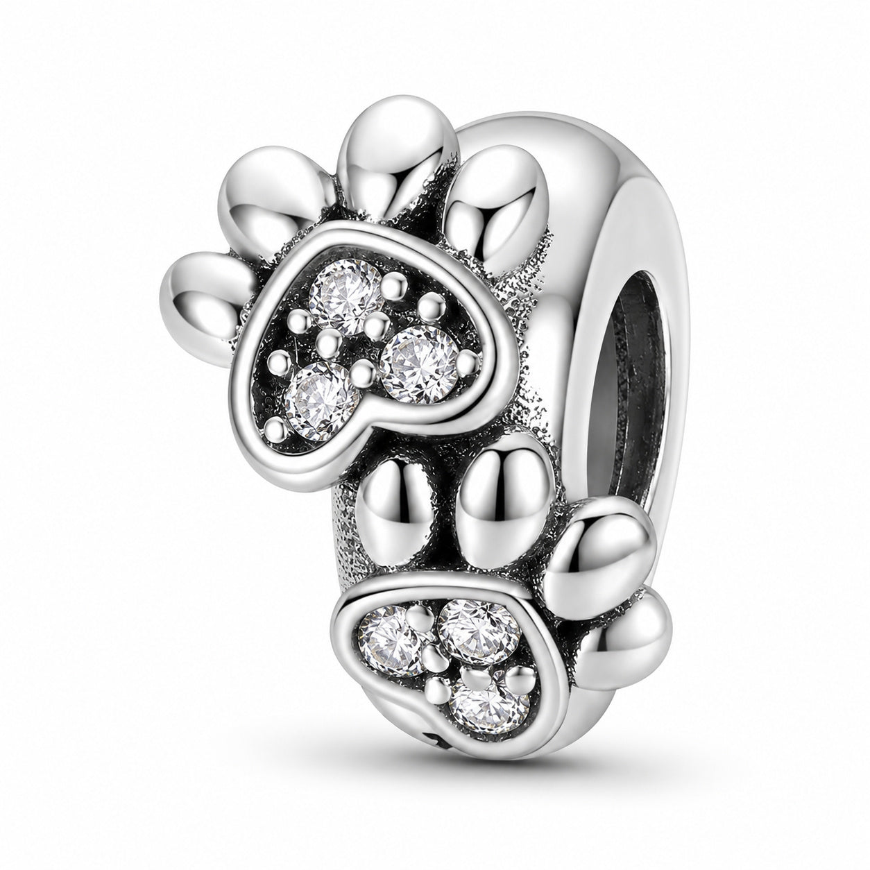 Hearts and Paw Print Spacer Sterling Silver Charm Hallmarked S925 for Charm Bracelet and Necklace
