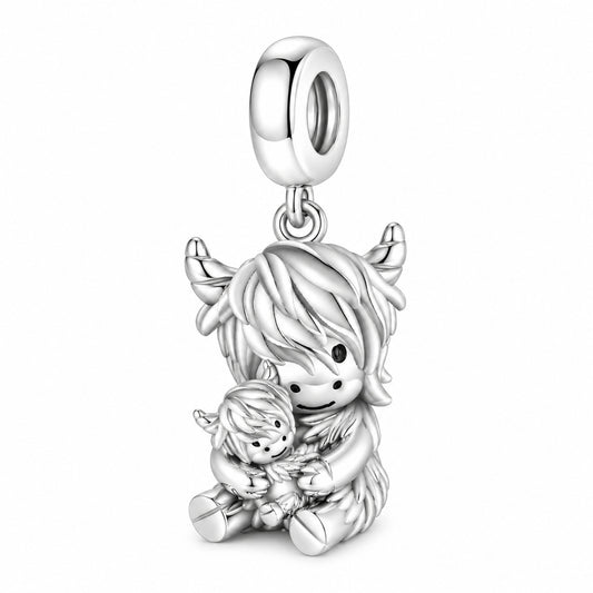 Highland Cow and Baby Charm Hallmarked S925 for Charm Bracelet and Necklace