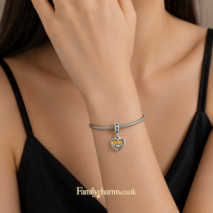 Honey Bee Honeycomb Heart Dangle Sterling Silver Charm Hallmarked S925 for Charm Bracelet and Necklace