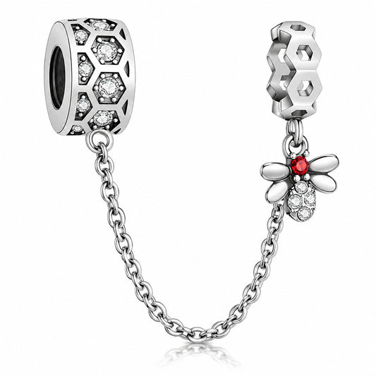 Honey Bee Safety Chain Sterling Silver Charm Hallmarked S925 for Charm Bracelet and Necklace